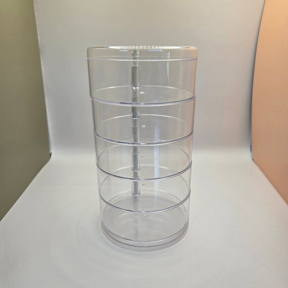 Clear Plastic Small Jewelry Organizer, 5-Layers Rotatable Storage Box with Lid - Picture 7 of 11